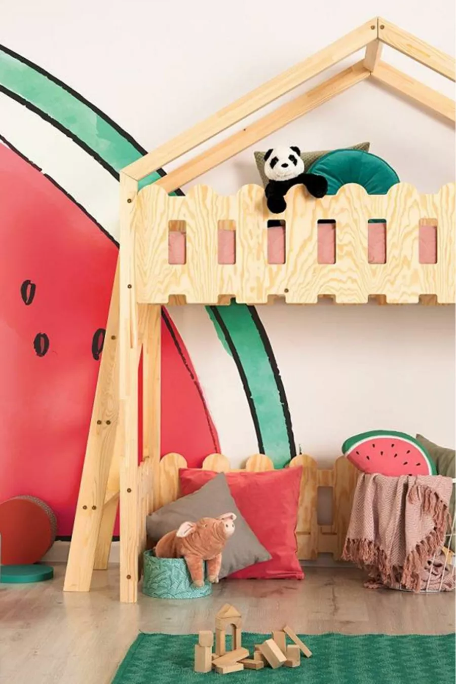 Lit Superposé Montessori en Bois avec Aire de Jeu pour Enfants