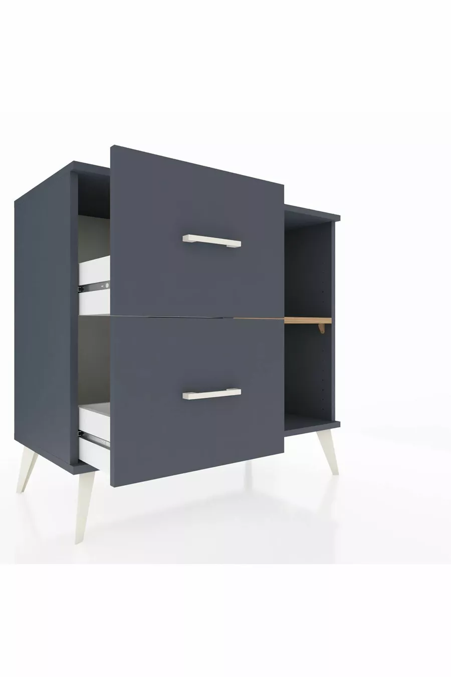 Commode Hyperion à une étagère et 2 tiroirs Anthracite-Sapin/Anthracite