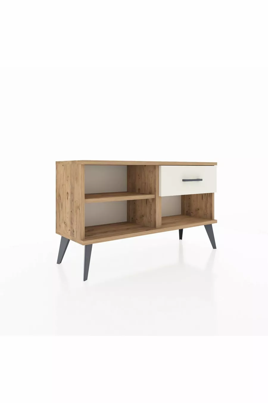 Commode Arges avec une étagère et un tiroir en pin-pin / quartz