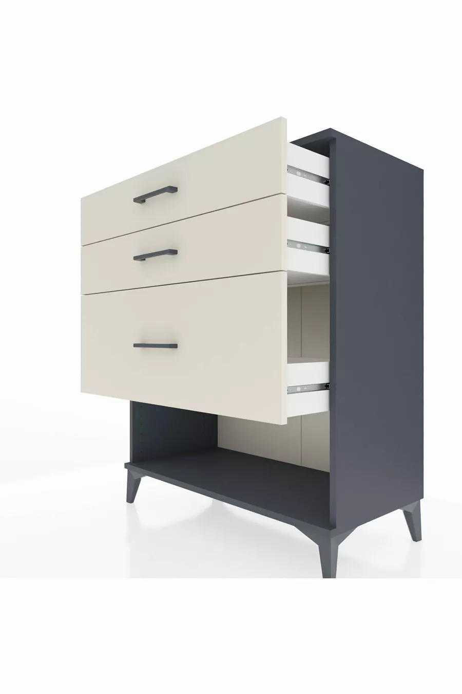 Commode Hyperion 3 tiroirs Anthracite-Pierres de lune