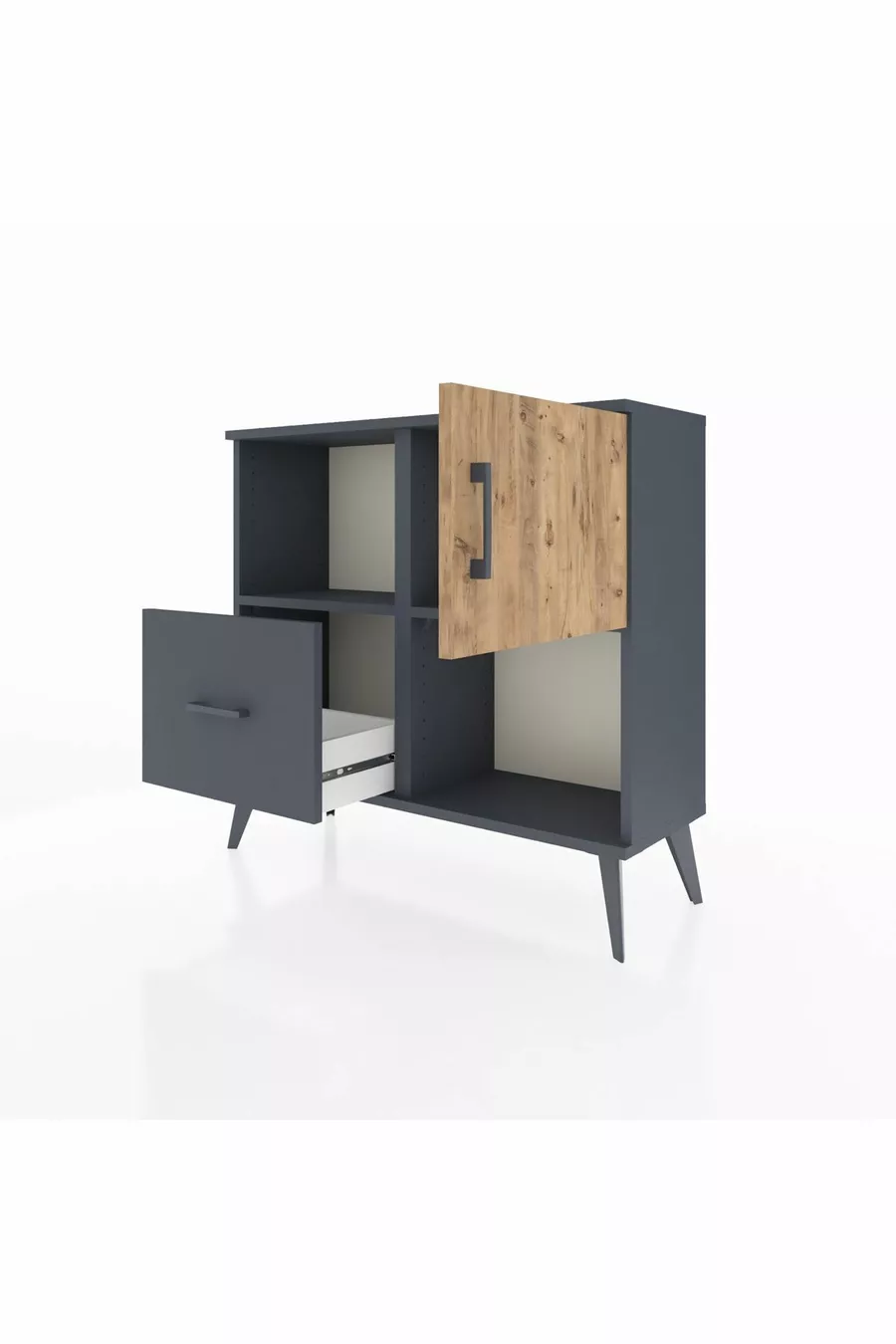 Commode Arges à 2 étagères, 1 tiroir, 1 porte, Anthracite-Sapin/Anthracite