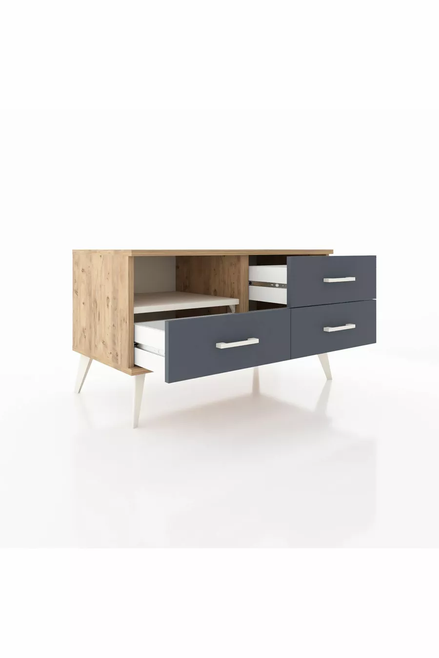 Commode Hyperion à une étagère et trois tiroirs Pin-Pierre de Lune/Anthracite