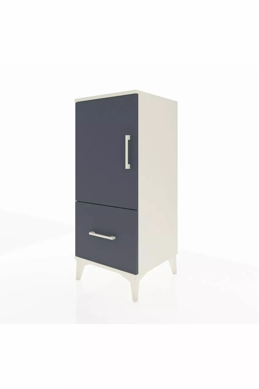 Table de chevet Hyperion avec 2 étagères, 1 tiroir et 1 porte, couleur Pierre de Lune-Anthracite