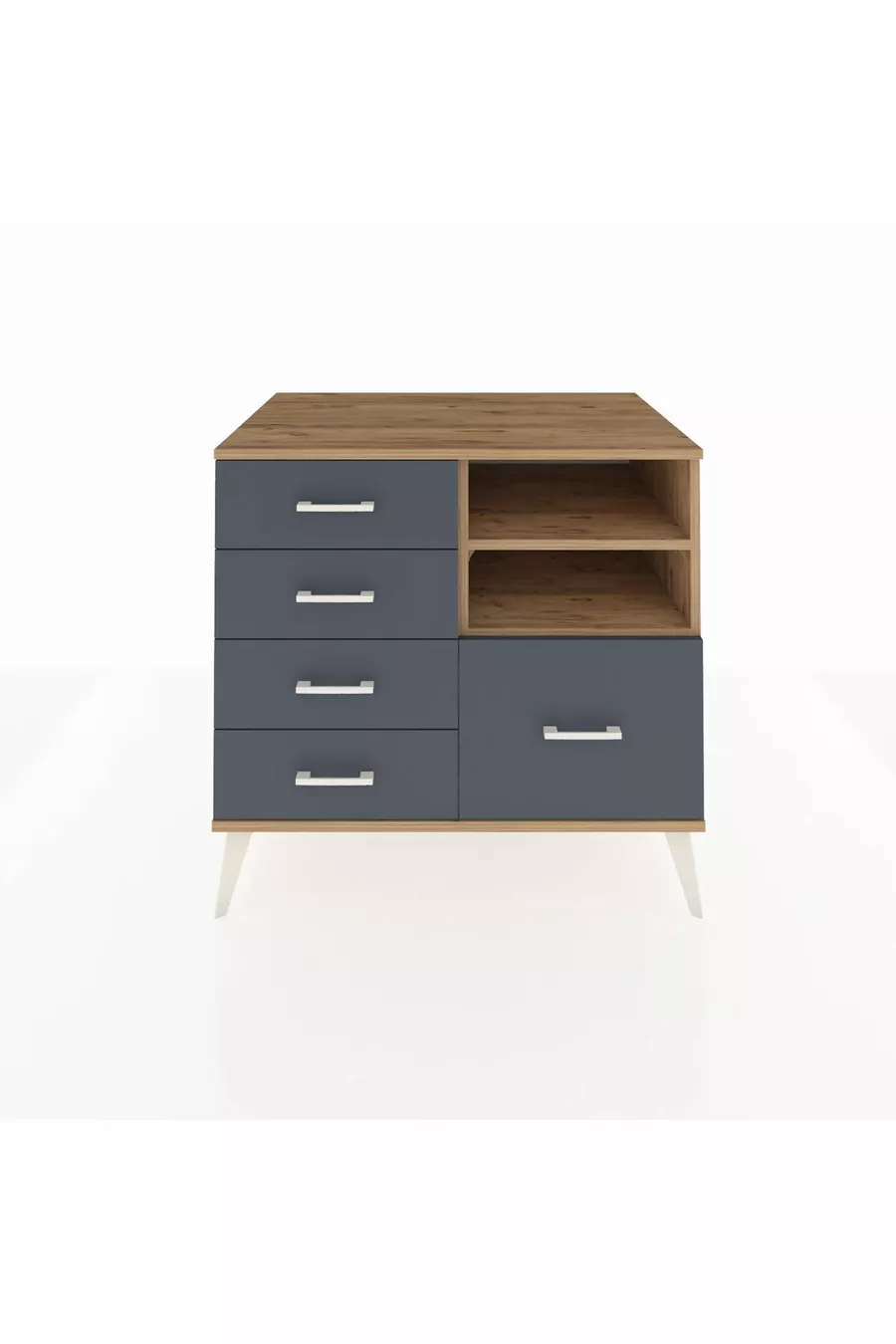 Commode Kronos 2 étagères 5 tiroirs Pin-Pin/Anthracite