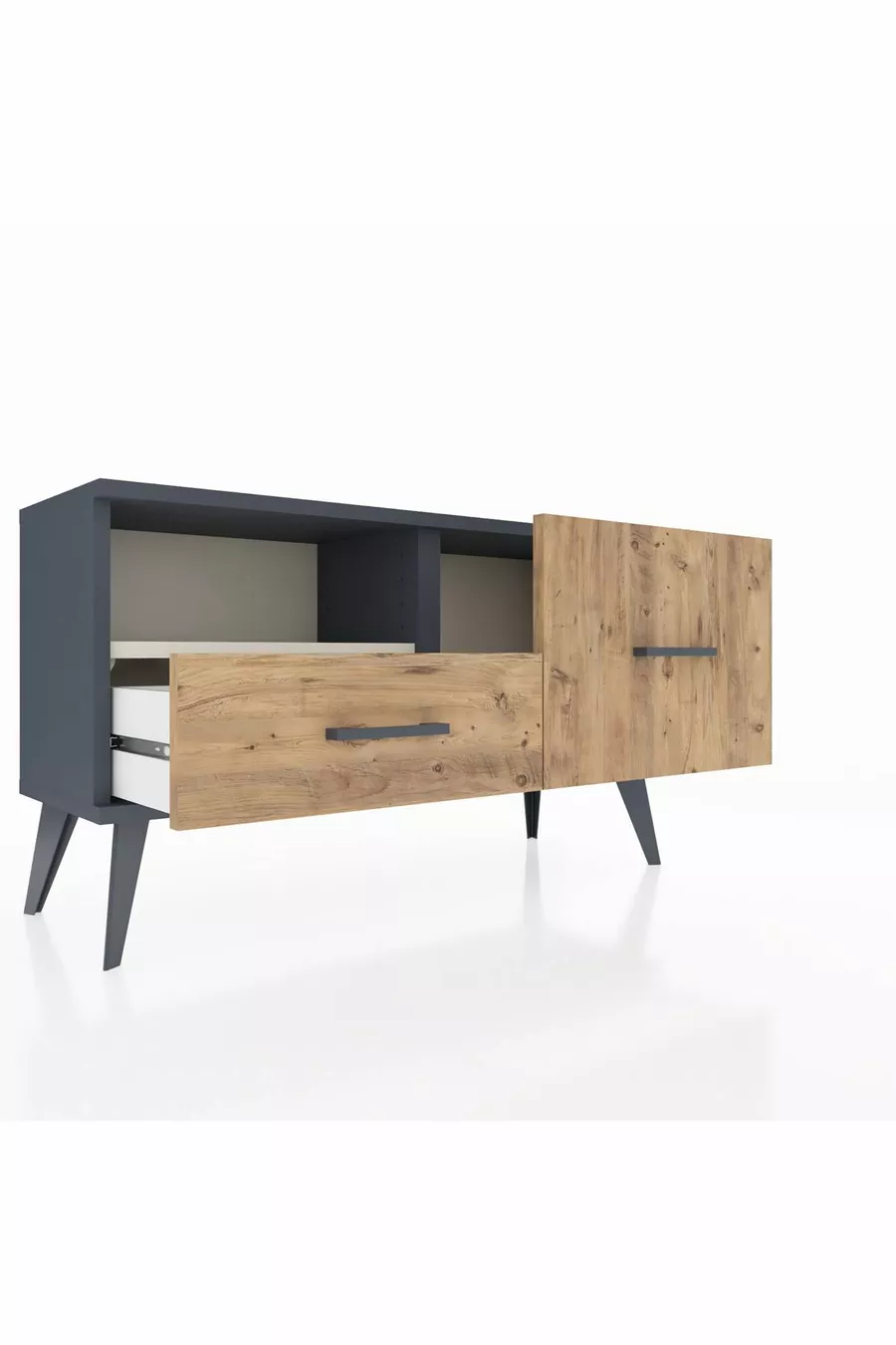 Commode Arges à une étagère et 2 tiroirs Anthracite-Pierre de lune/Merisiers