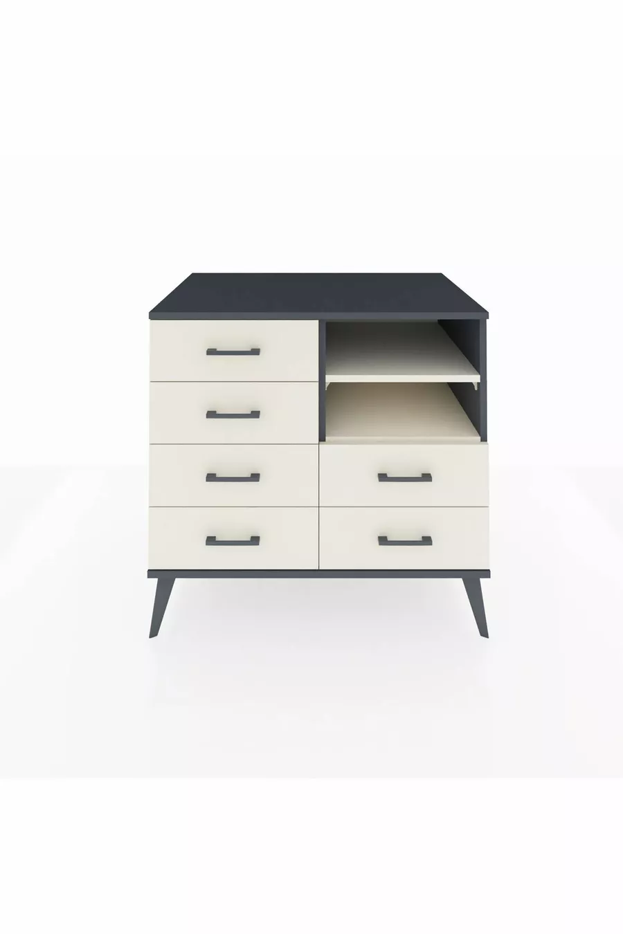 Commode Kronos à 2 étagères et 6 tiroirs Anthracite-Pierre de lune