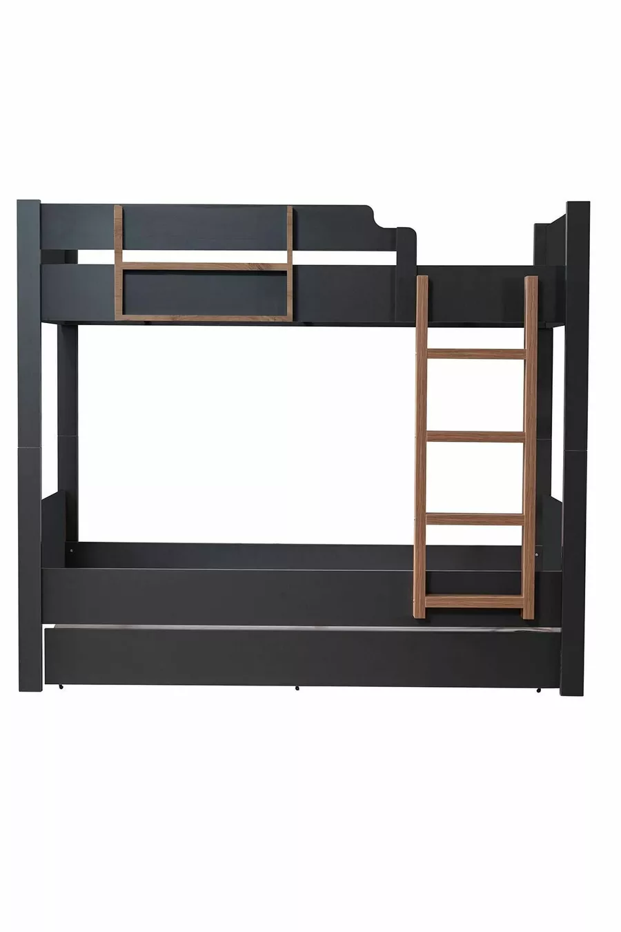 Lit superposé, lit superposé modulable pour enfants, anthracite - noyer + 2 matelas Comfort
