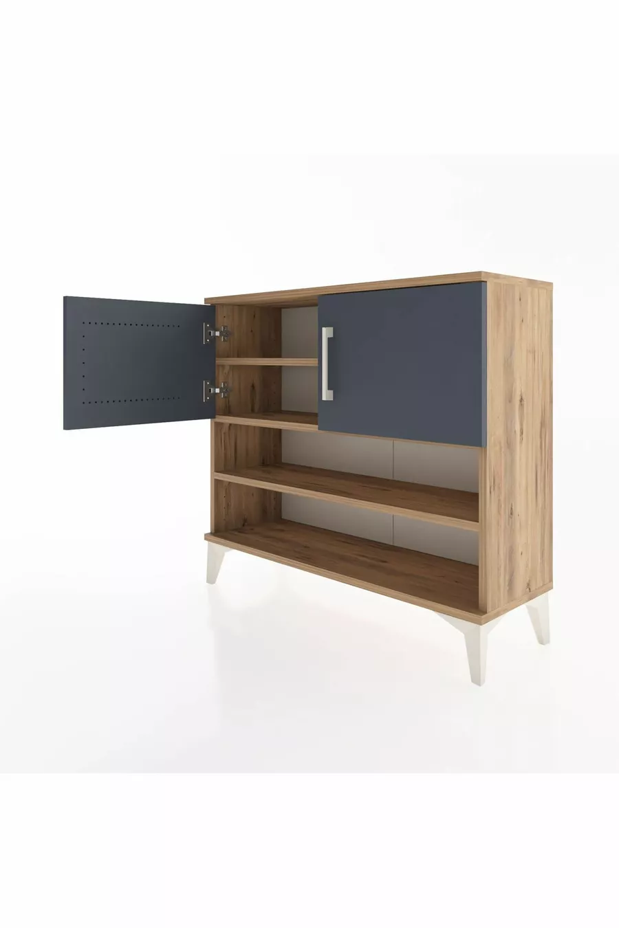Commode Arges 3 étagères 2 portes Pin-Anthracite