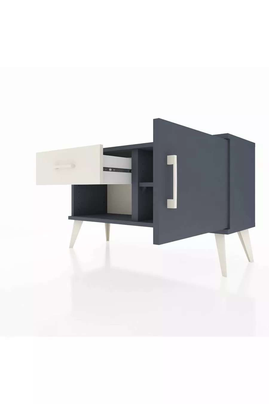 Commode Arges avec une étagère, un tiroir et une porte, Anthracite-Anthracite/Gris pierre