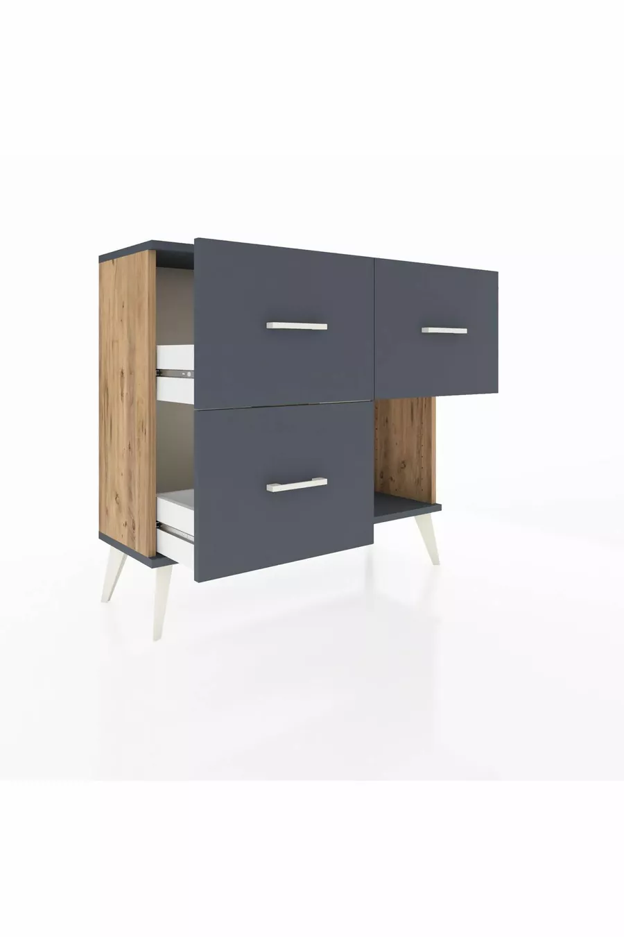 Commode Arges 3 tiroirs Pin-Anthracite