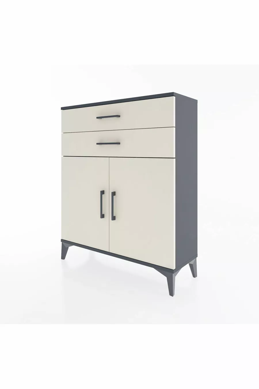 Commode Arges avec 2 étagères, 2 tiroirs et 2 portes, Anthracite-Pierre de lune