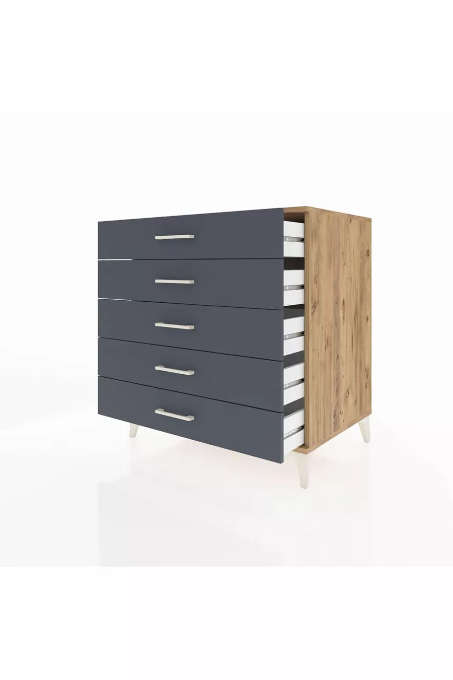 Commode Kronos à 5 tiroirs Pin-Anthracite