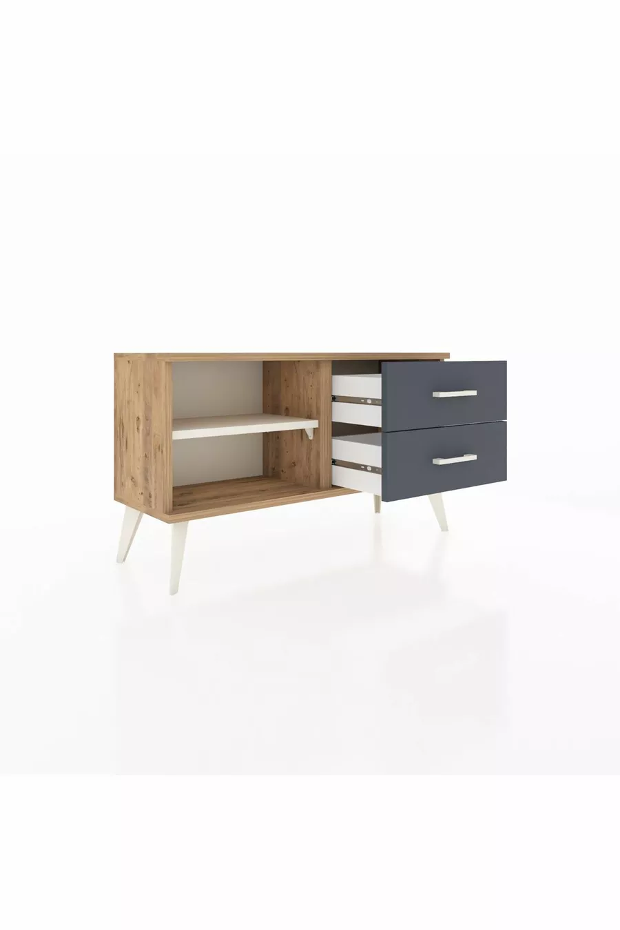 Commode Arges à une étagère et 2 tiroirs Pin-Aya/Anthracite