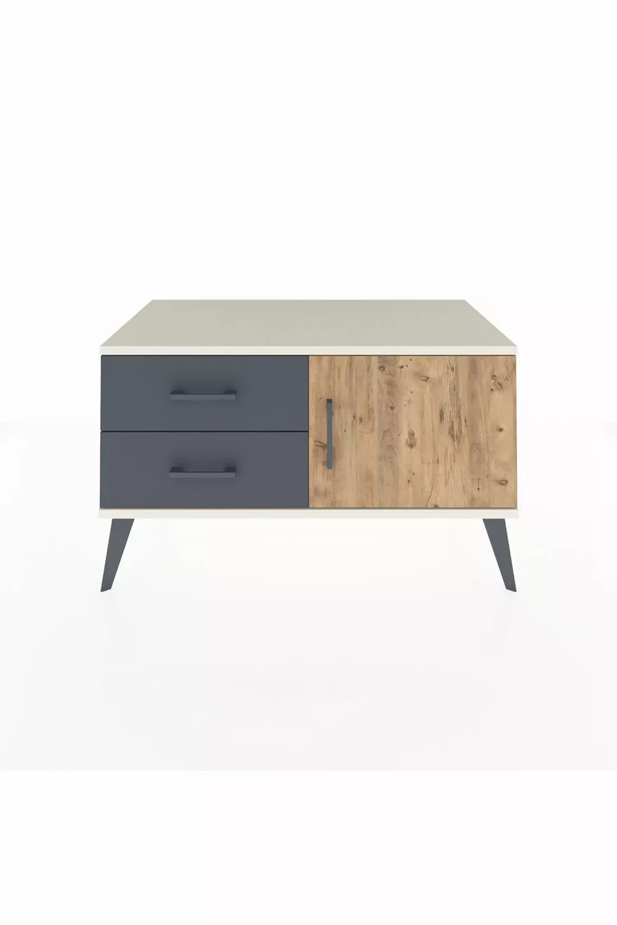 Commode Hyperion à une étagère, 2 tiroirs et une porte, Pierre de Lune-Pin/Anthracite