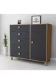 Kardela % MDF Chambre d'enfant Commode pour bébé 5 tiroirs avec porte Anthracite Pin Atlantique