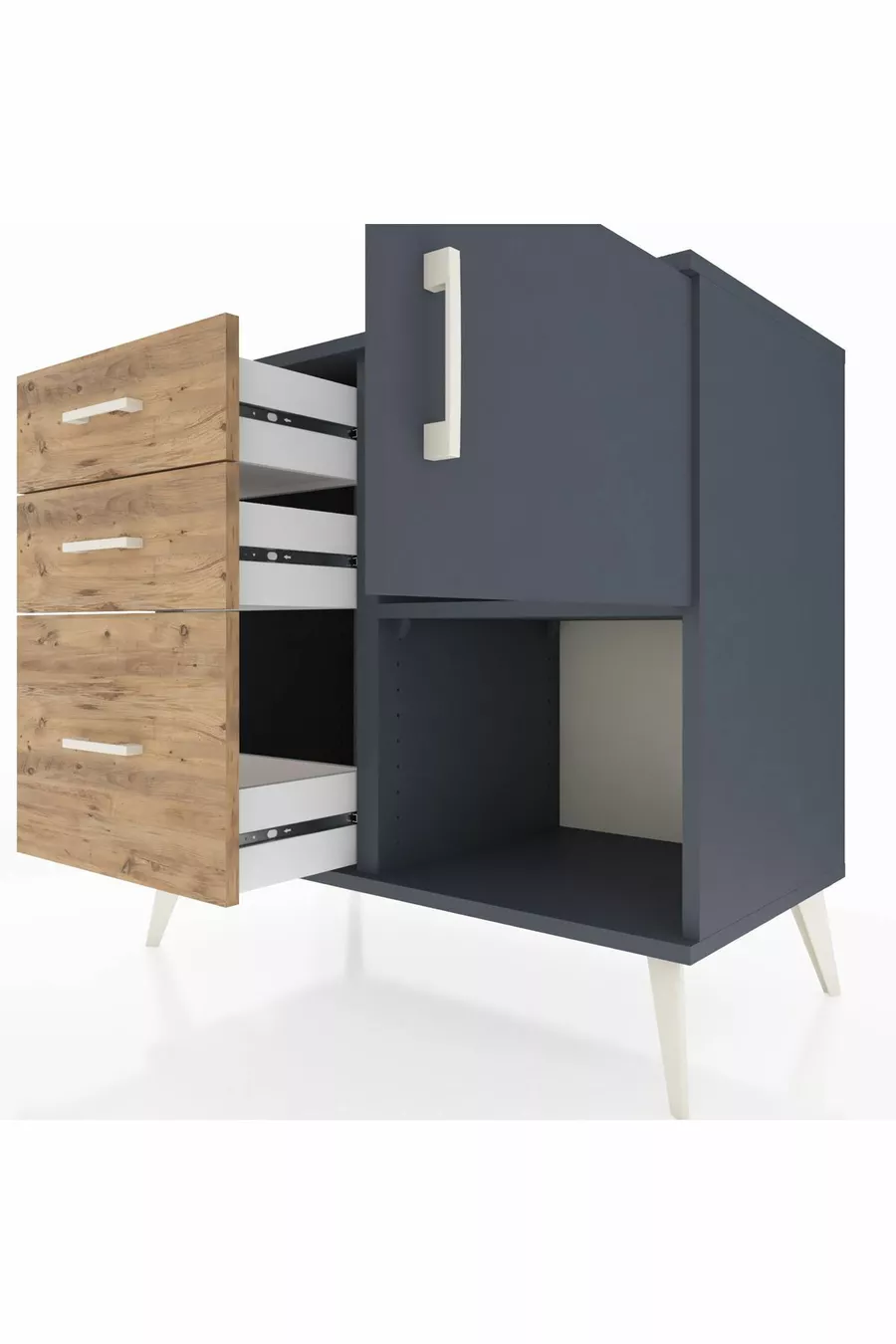 Commode Hyperion avec une seule étagère, 3 tiroirs et une porte, Anthracite-Anthracite/Sapin