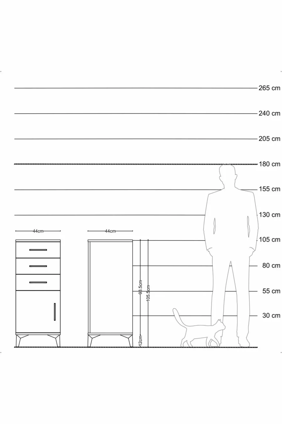 Commode Hyperion avec une étagère, 3 tiroirs et une porte, en pin et travertin