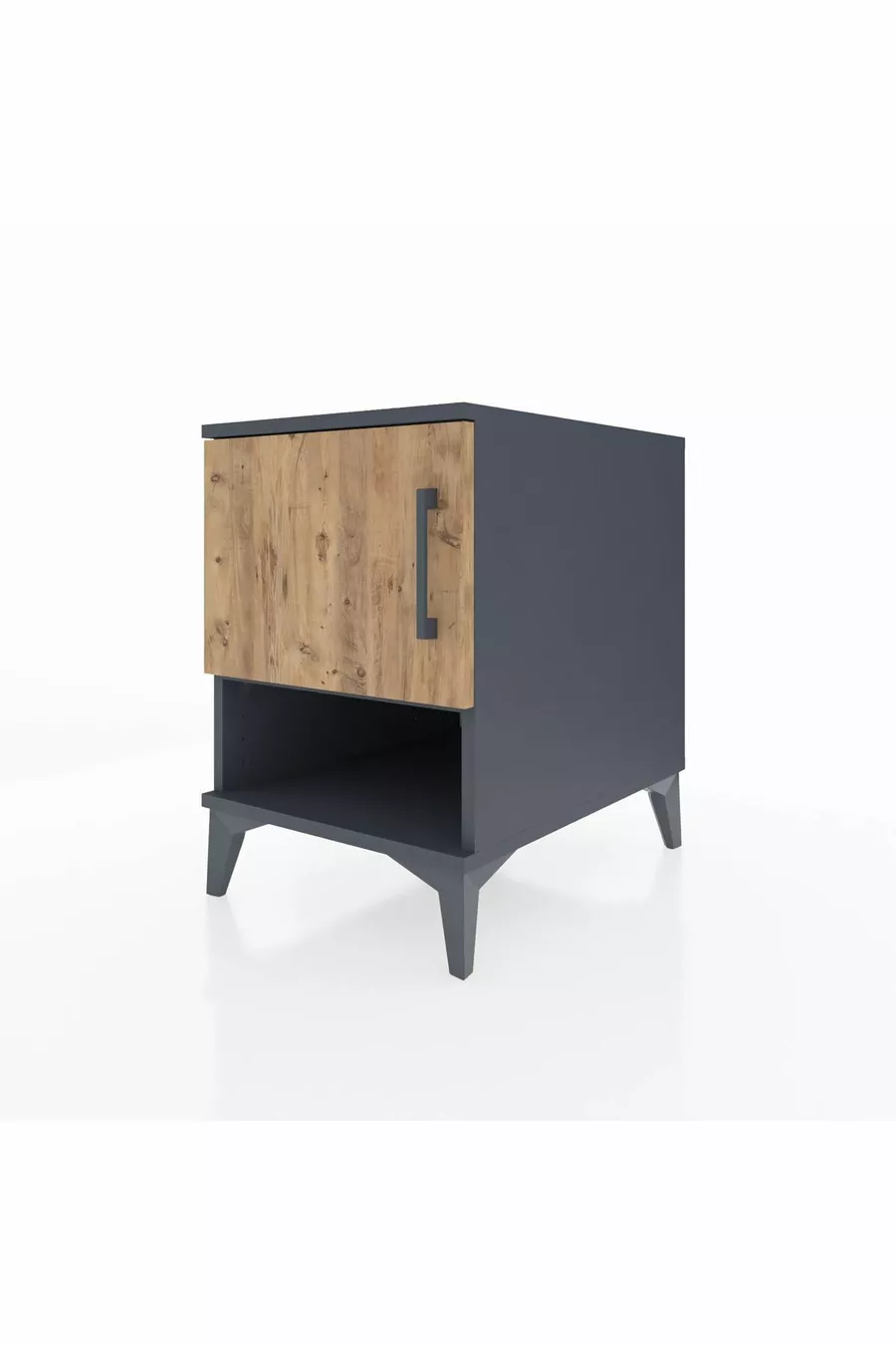 Table de chevet Kronos avec 2 étagères et 1 porte Anthracite-Épicéa