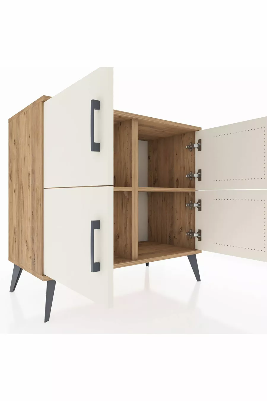 Commode Hyperion 2 étagères 4 portes Pin-Ambre/Pin