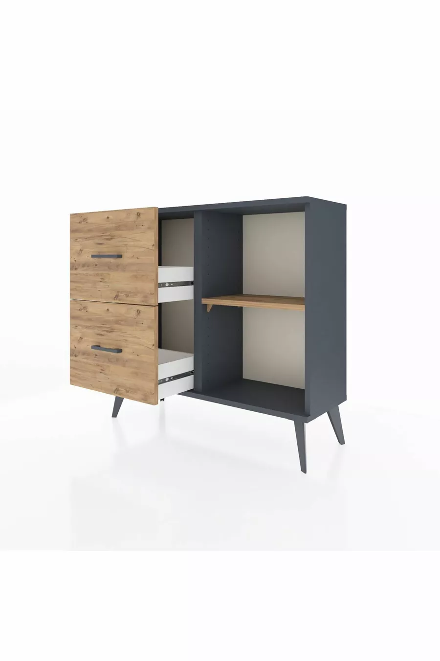 Commode Arges à une étagère et 2 tiroirs Anthracite-Pin