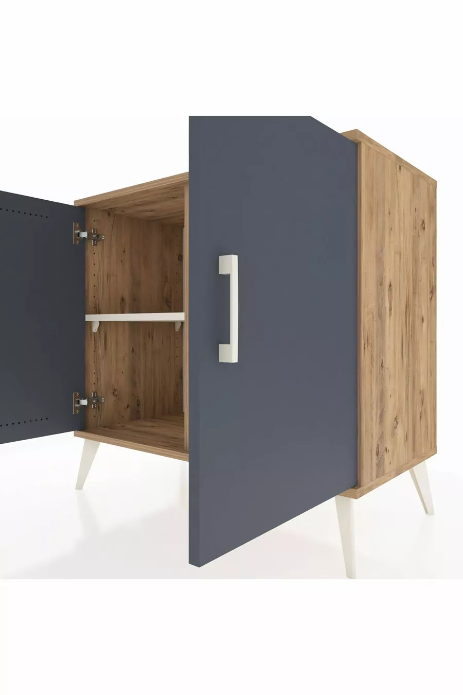 Commode Hyperion 2 étagères 2 portes Pin-Anthracite/Pierre de lune