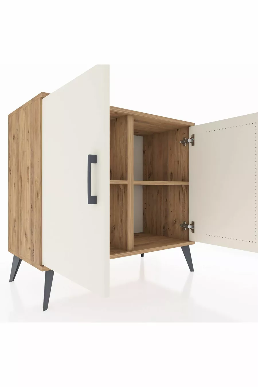 Commode Hyperion 2 étagères 2 portes Pin-Ambre/Pin