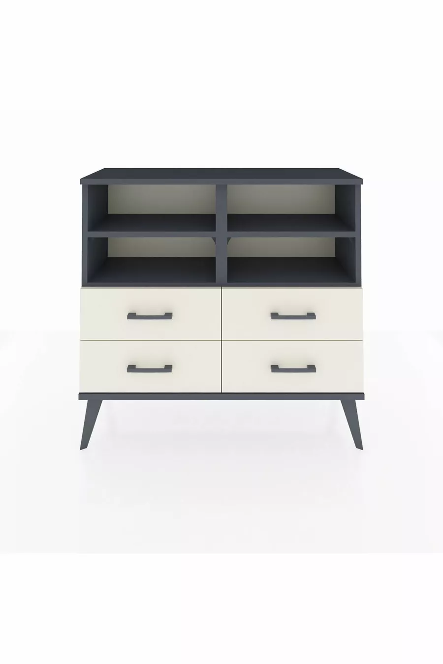 Commode Arges 4 étagères 4 tiroirs Anthracite-Anthracite/Gris pierre
