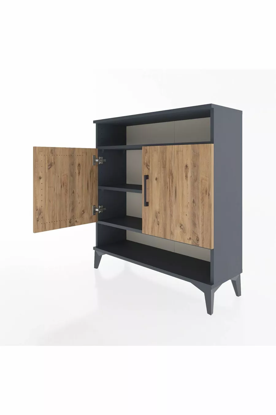 Commode Arges 3 étagères 2 portes Anthracite-Pin