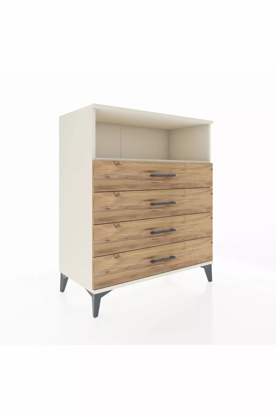 Commode Hyperion à une étagère et 4 tiroirs Aigue-marine-Pin