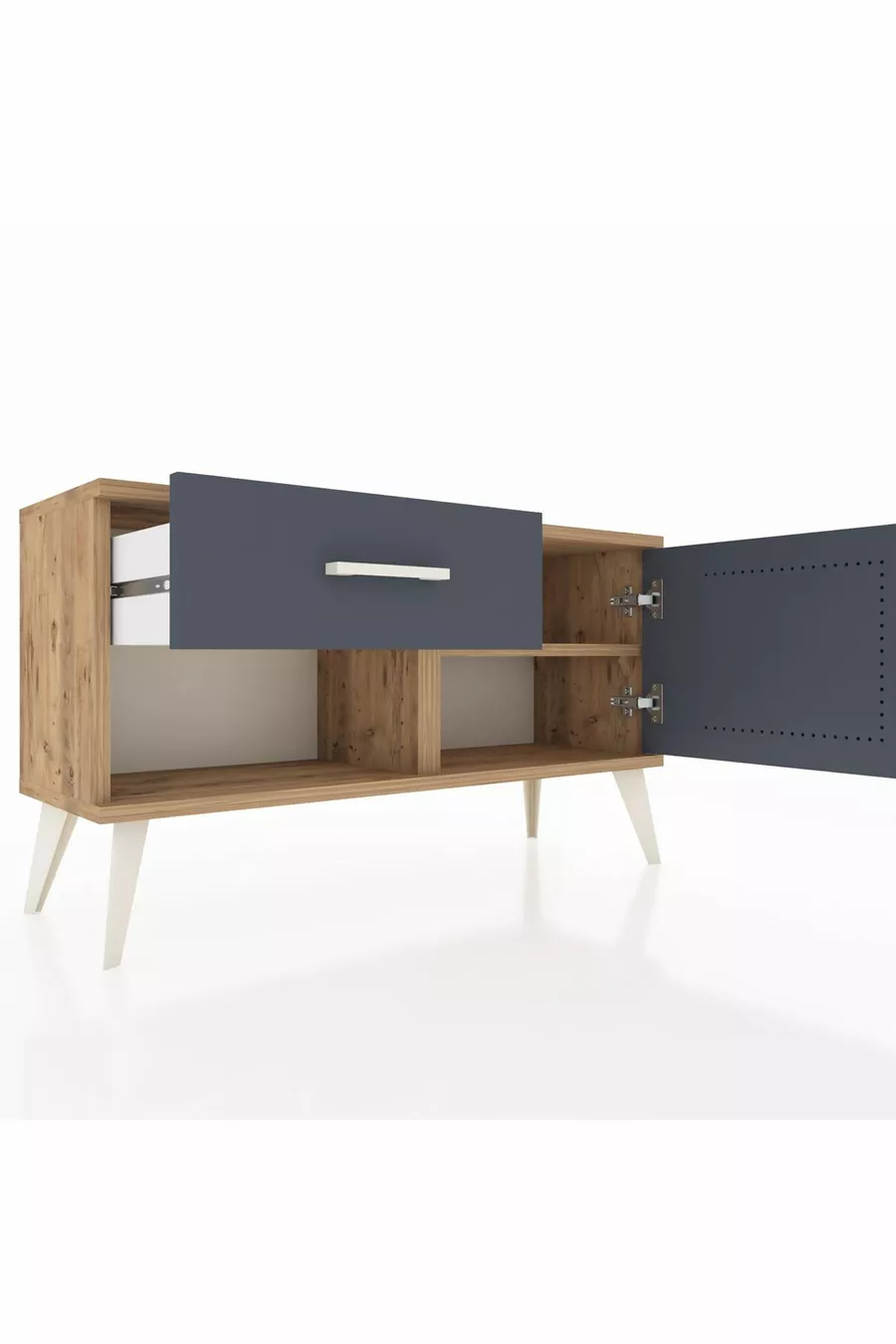 Commode Arges à une étagère, un tiroir et une porte, en pin-anthracite