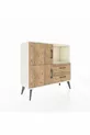 Commode Arges avec 2 étagères, 2 tiroirs et 2 portes, couleur Pierre de lune-Pin