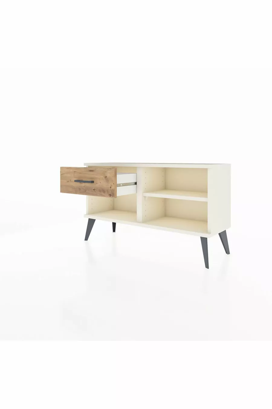 Commode Arges à une étagère et un tiroir, Pierre de lune-Pinie