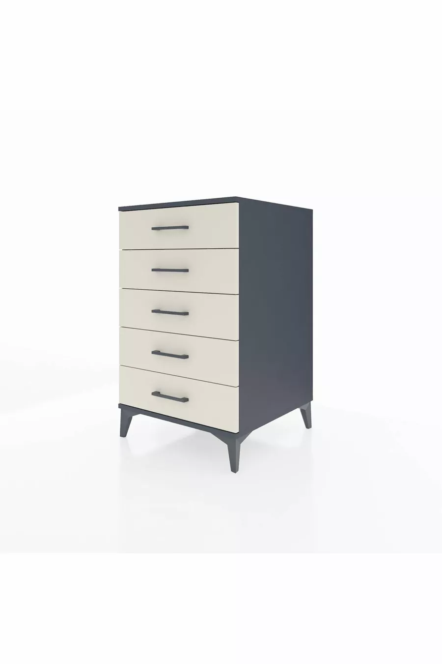 Table de chevet Kronos à 5 tiroirs Anthracite-Pierre de lune