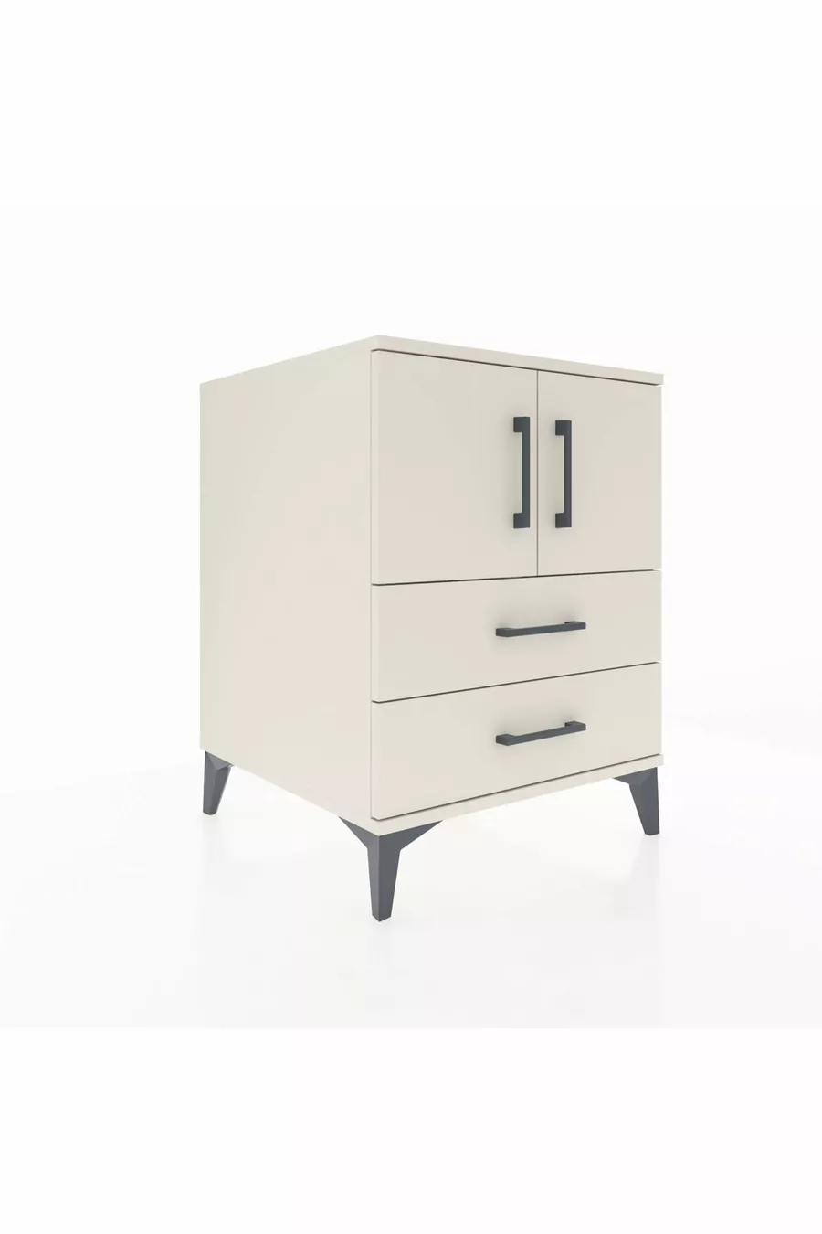 Kronos Table de Chevet avec 2 Étagères, 2 Tiroirs et 2 Portes, Albâtre-Albâtre