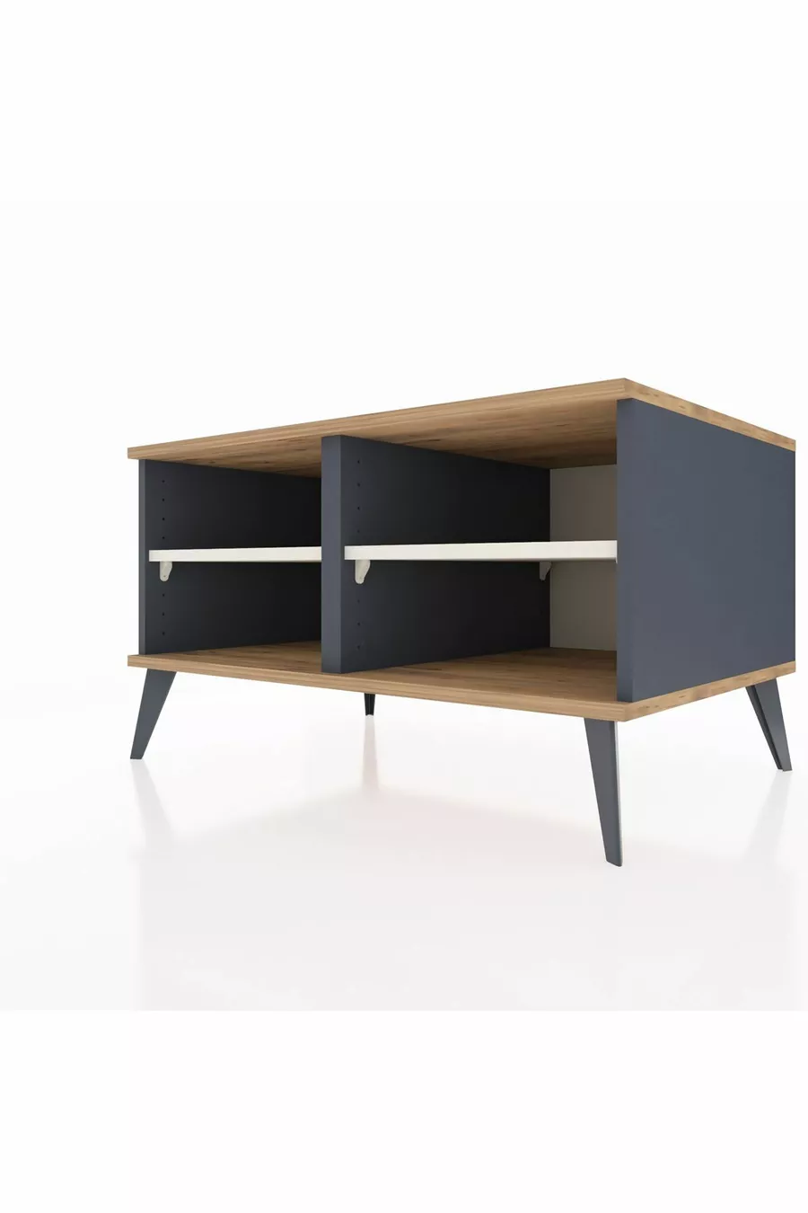 Commode Kronos 2 étagères Anthracite-Pin/Gris pierre