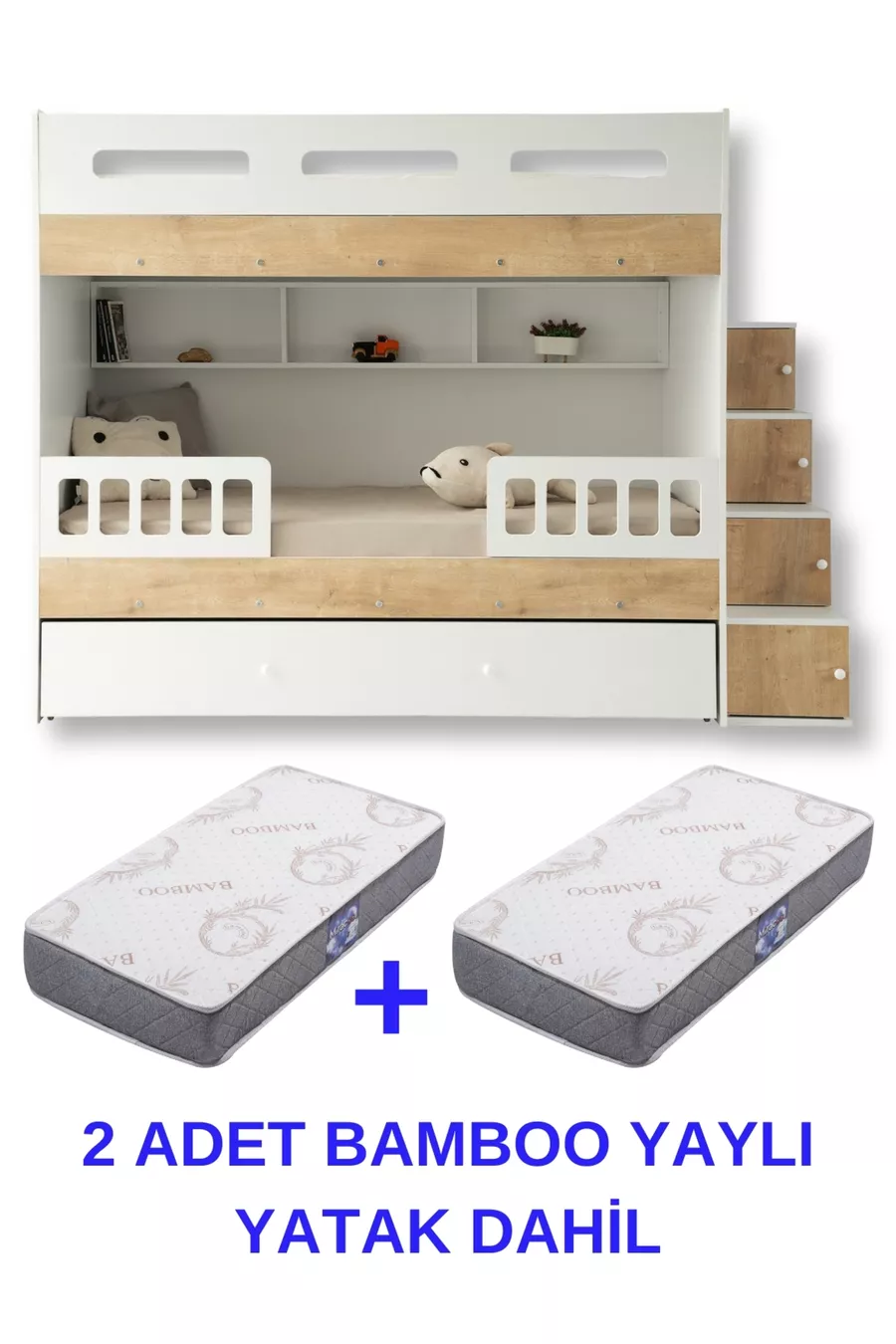 Lit superposé Berlin / 2 pièces avec matelas à ressorts en bambou inclus