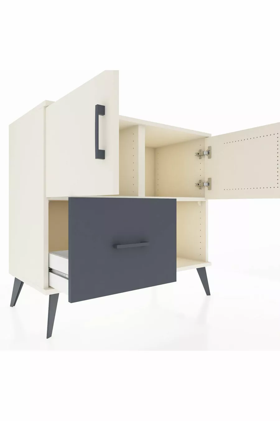 Commode Hyperion à 2 étagères, 1 tiroir, 2 portes, Pierre de lune/Anthracite