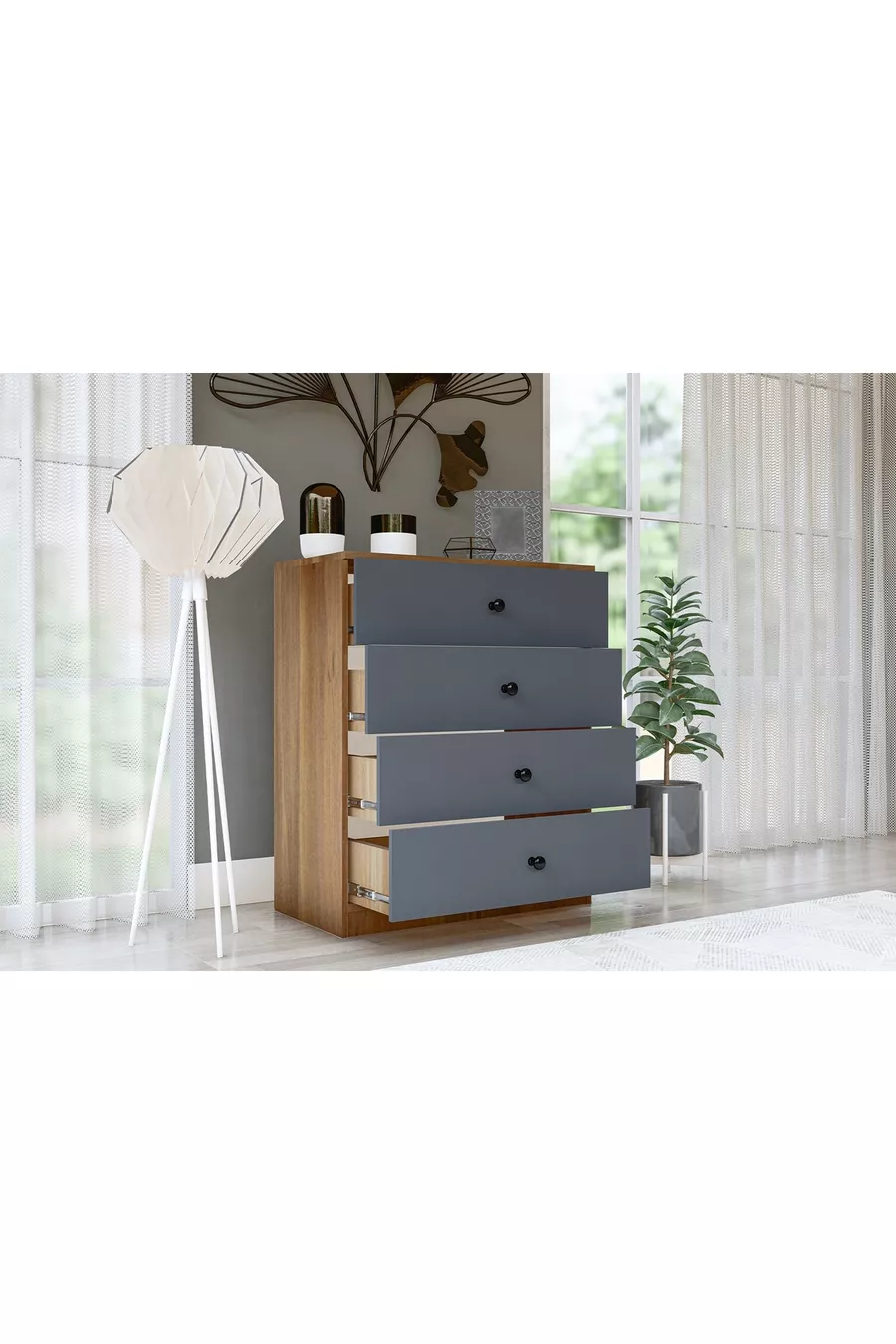 COMMODE ALMİNA, 4 TIROIRS, NOYER GRIS