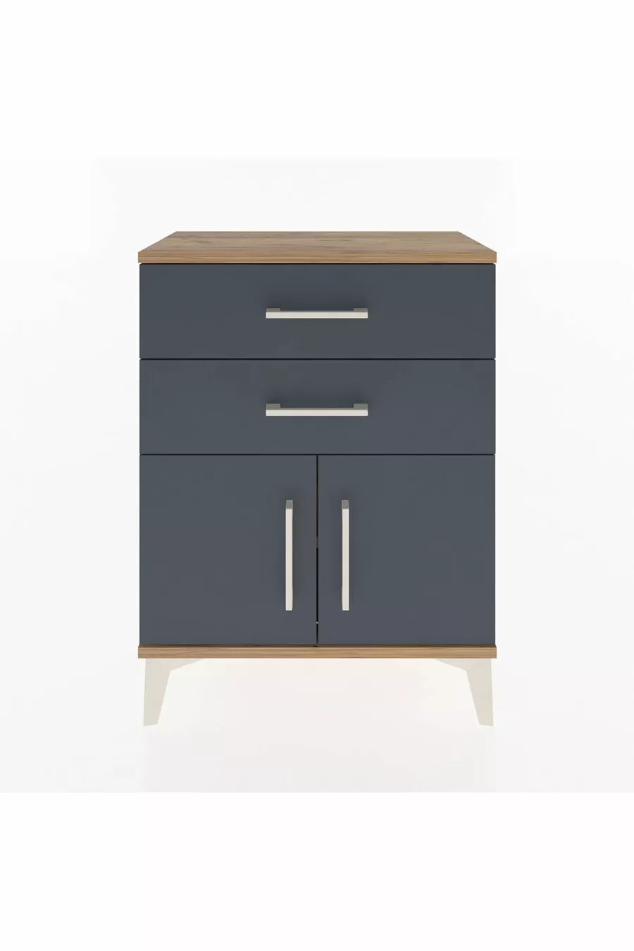 Table de chevet Arges avec une étagère, 2 tiroirs et 2 portes, pin-anthracite