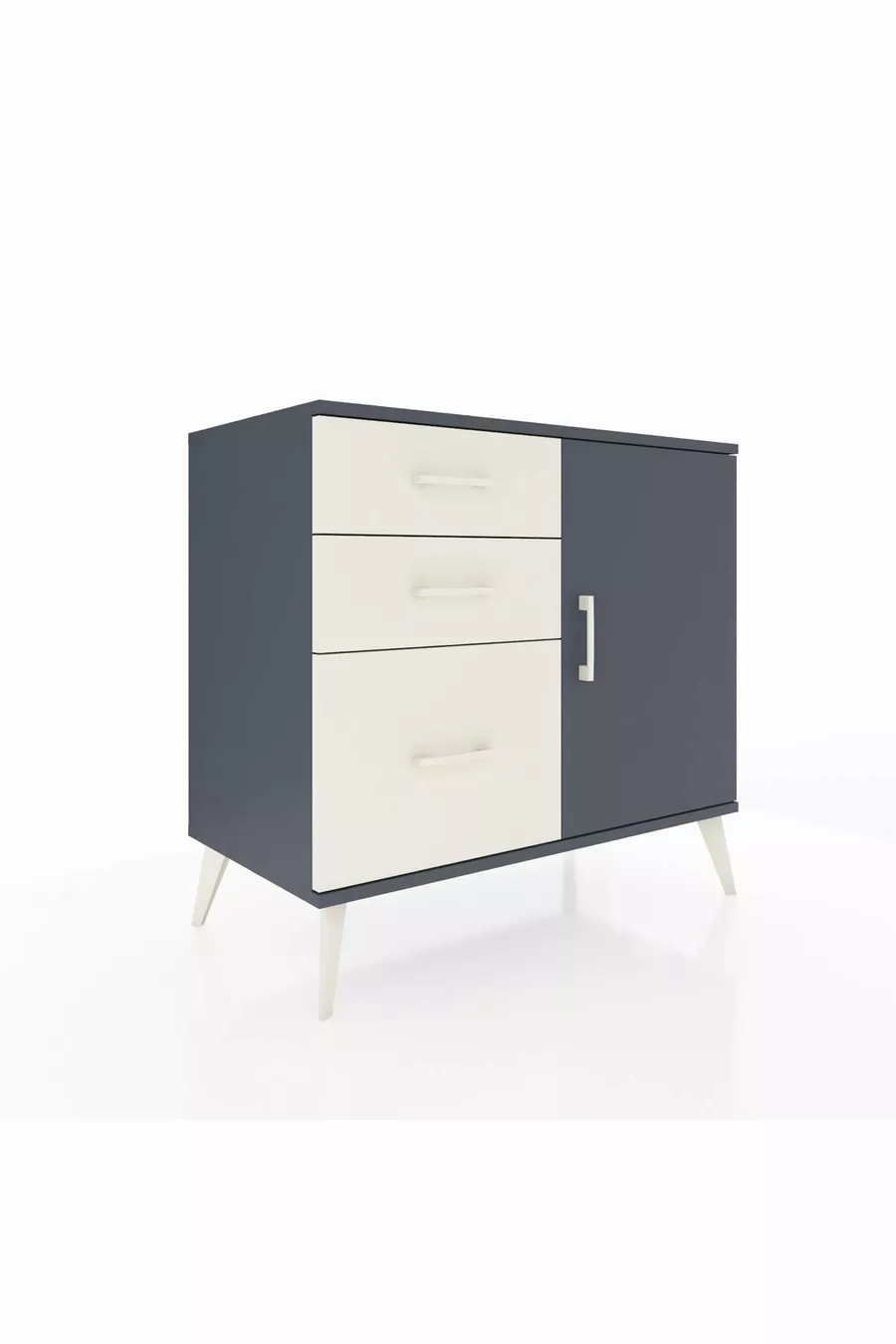 Commode Hyperion avec une seule étagère, 3 tiroirs et une porte, Anthracite-Anthracite/Gris pierre