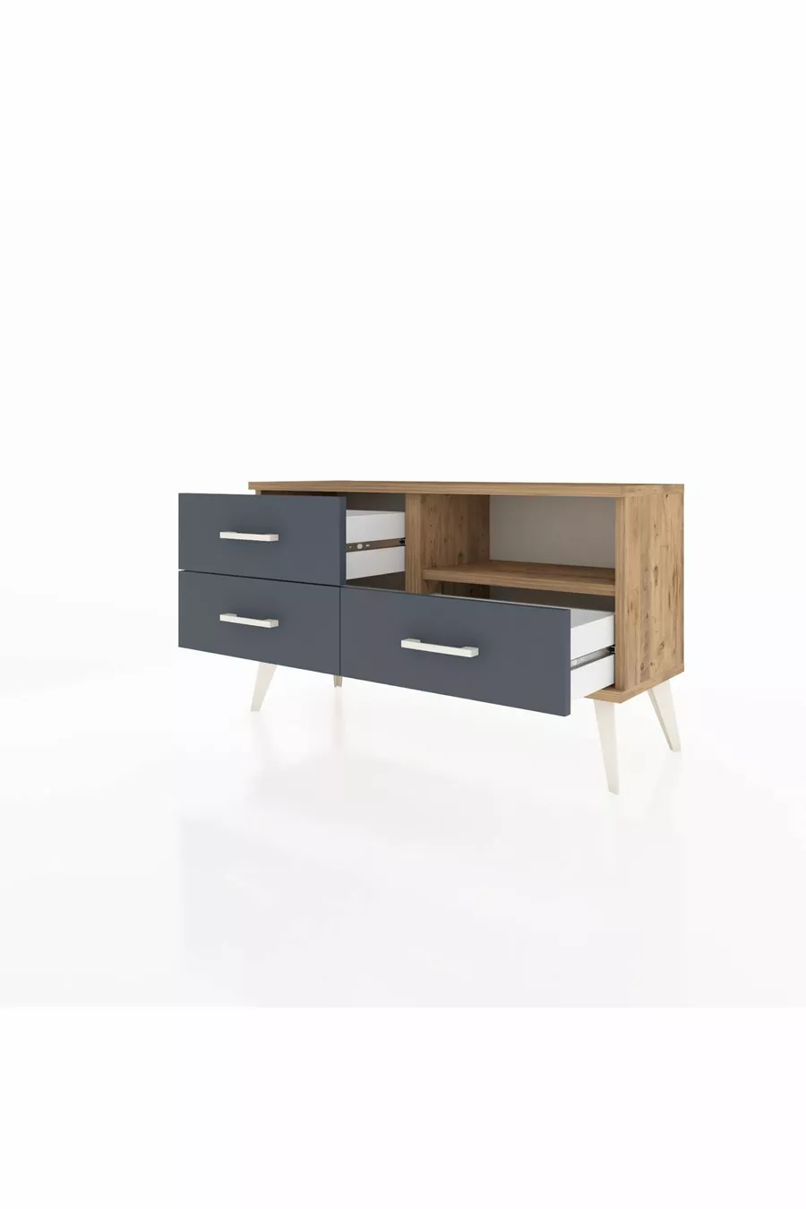 Commode Arges à une étagère et trois tiroirs Pin-Pin/Anthracite