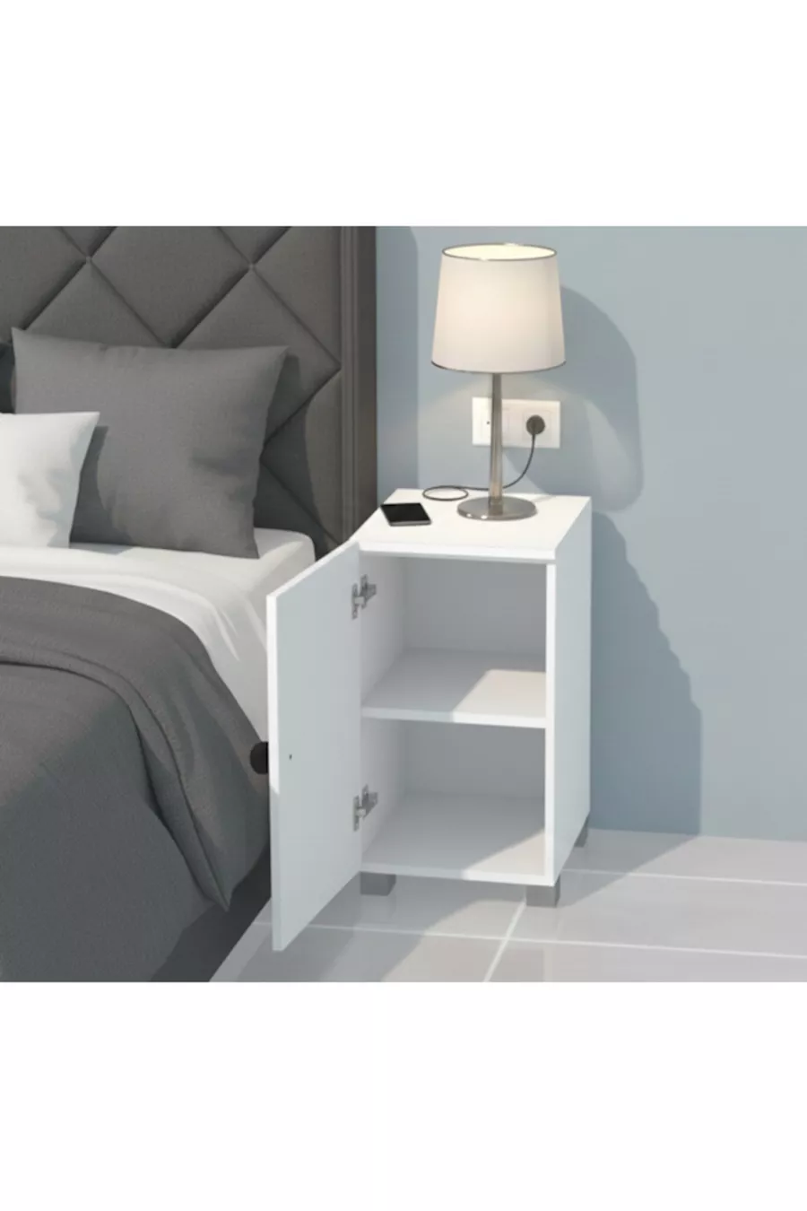 commode blanche simple Panama avec porte unique, ouverture à droite ou à gauche