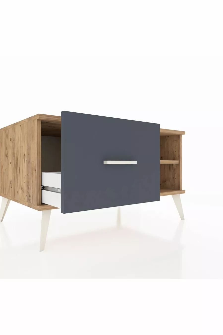 Commode Kronos à une étagère et un tiroir, pin-pin/anthracite