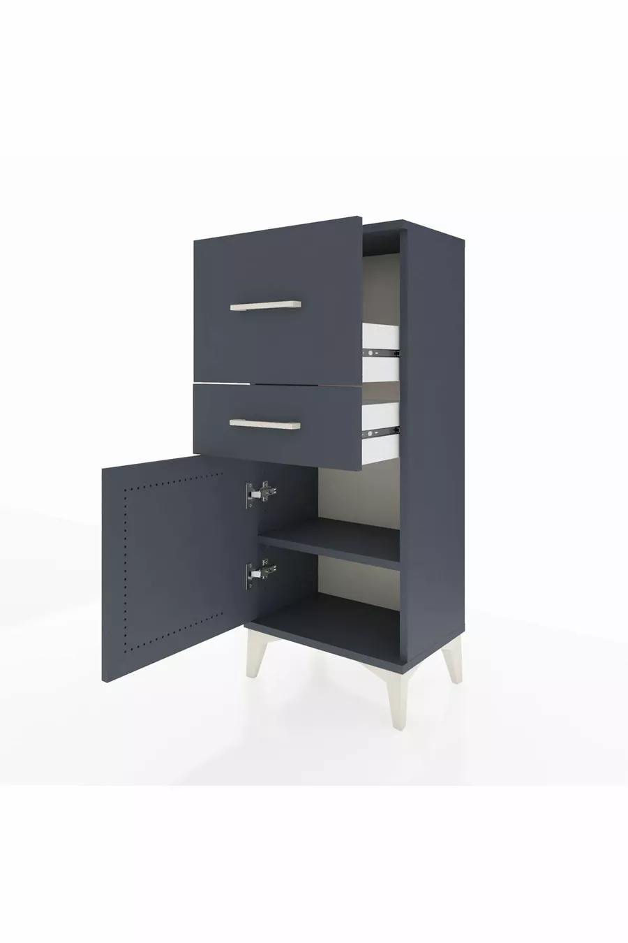 Table de chevet Arges avec une étagère, 2 tiroirs et une porte, Anthracite-Anthracite