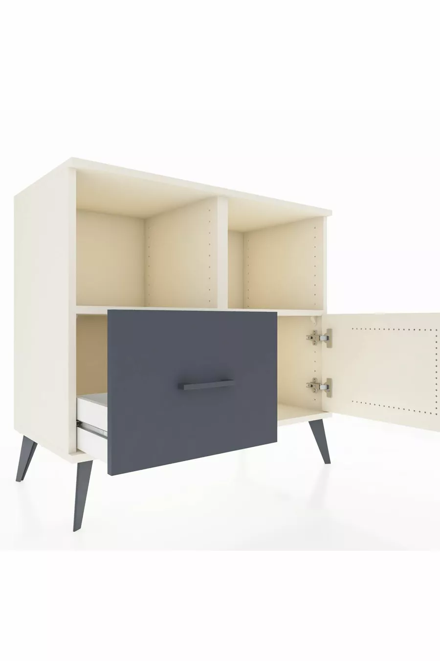 Commode Hyperion à 2 étagères, 1 tiroir, 1 porte, couleur Pierre de lune/Anthracite