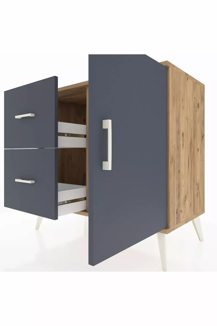 Commode Hyperion à une étagère, 2 tiroirs et une porte, pin-anthracite