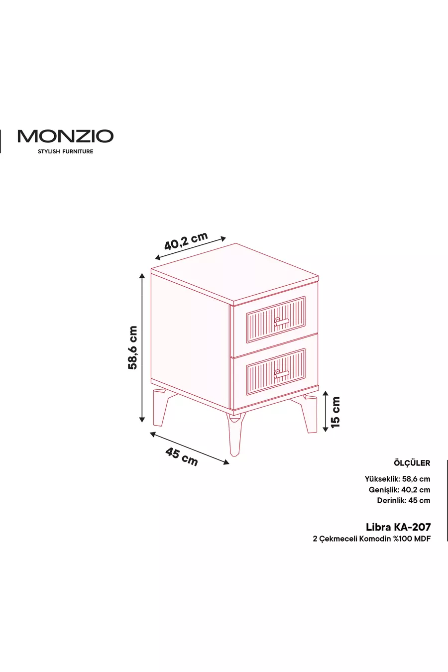 Table de chevet Libra 2 tiroirs % MDF