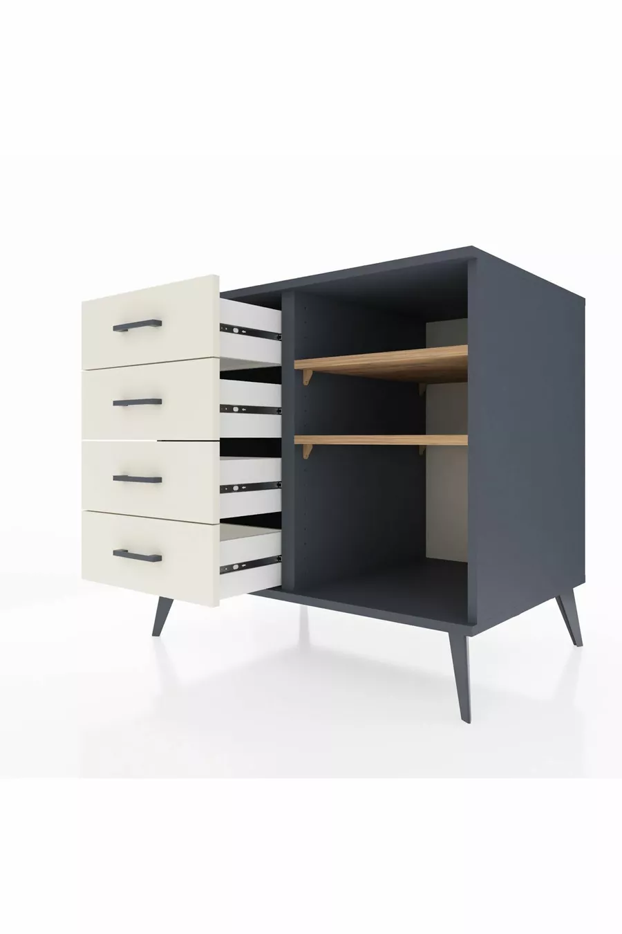 Commode Kronos 2 étagères 4 tiroirs Anthracite-Sapin/Mer de pierre