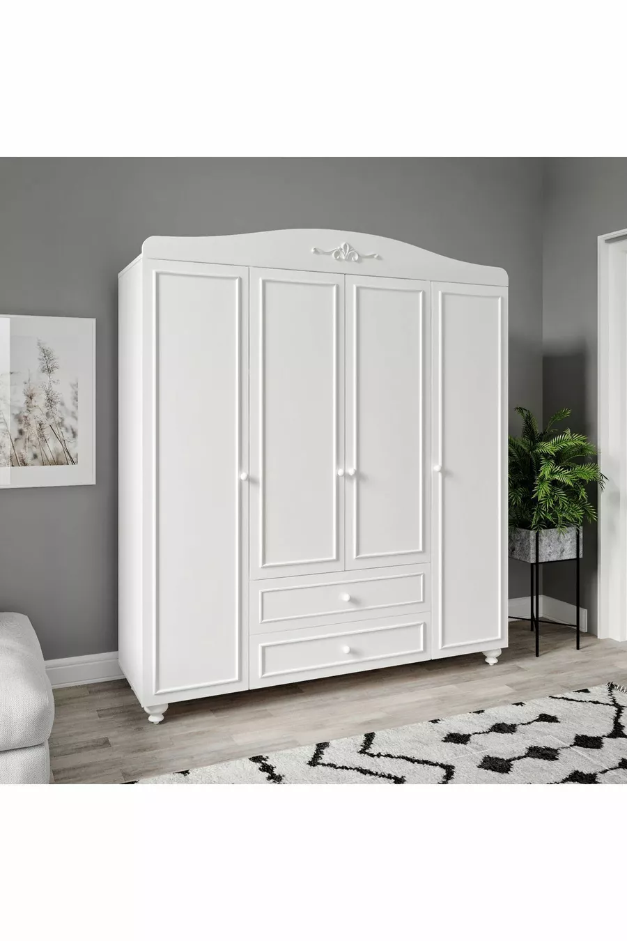 Armoire Romantic 4 portes, 2 tiroirs, Avant-garde (% MDF)