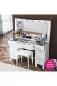 Rani Coiffeuse de Coulisses avec Miroir Illuminé Hollywood, Ensemble avec Tiroirs, Organisateur de Bijoux et Pouf, Blanc